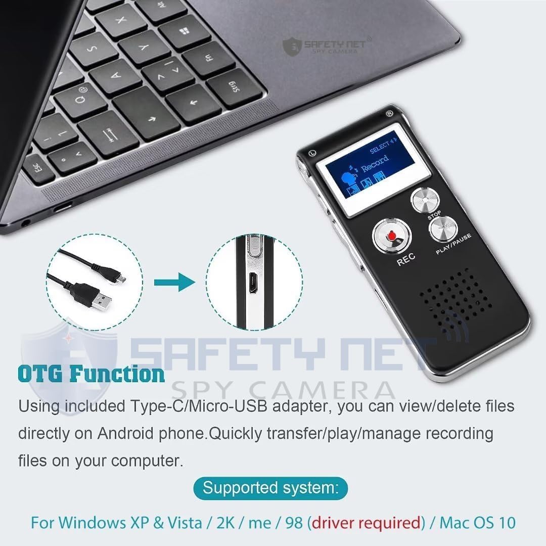 SAFETYNET 8GB Digital Voice Recorder Professional, Rechargeable Mini Voice Recorder with Multifunctional Digital Audio & MP3 Playback 4
