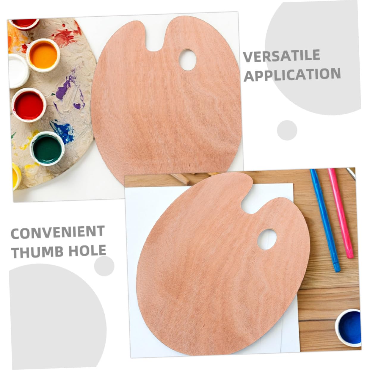Sewroro 2stücke Holzpalette Oval für Malen Mischen von Ölfarben und Aquarell Malpalette mit Daumenloch für Künstler und Bastelprojekte