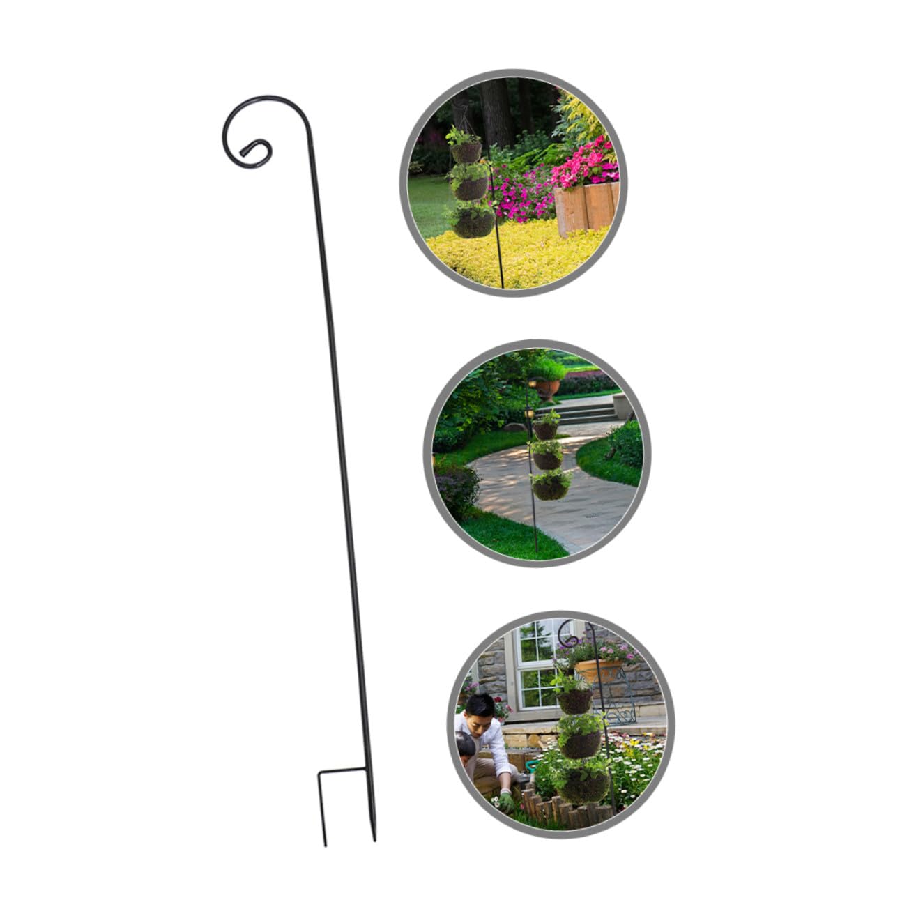NUOBESTY Lot de 2 Crochets en Fer Noir Antirouille pour Jardin, Support Solide et Facile à Démonter, pour Suspendre Pots de Fleurs et Lanternes Solaires sur Pelouse