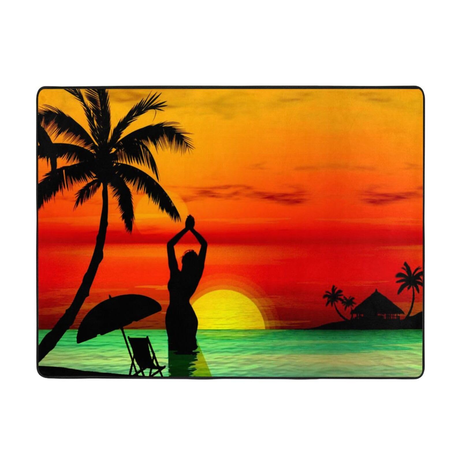 Tapis de salon en flanelle motif cocotier | Douceur et confort antidérapant 160x122 cm