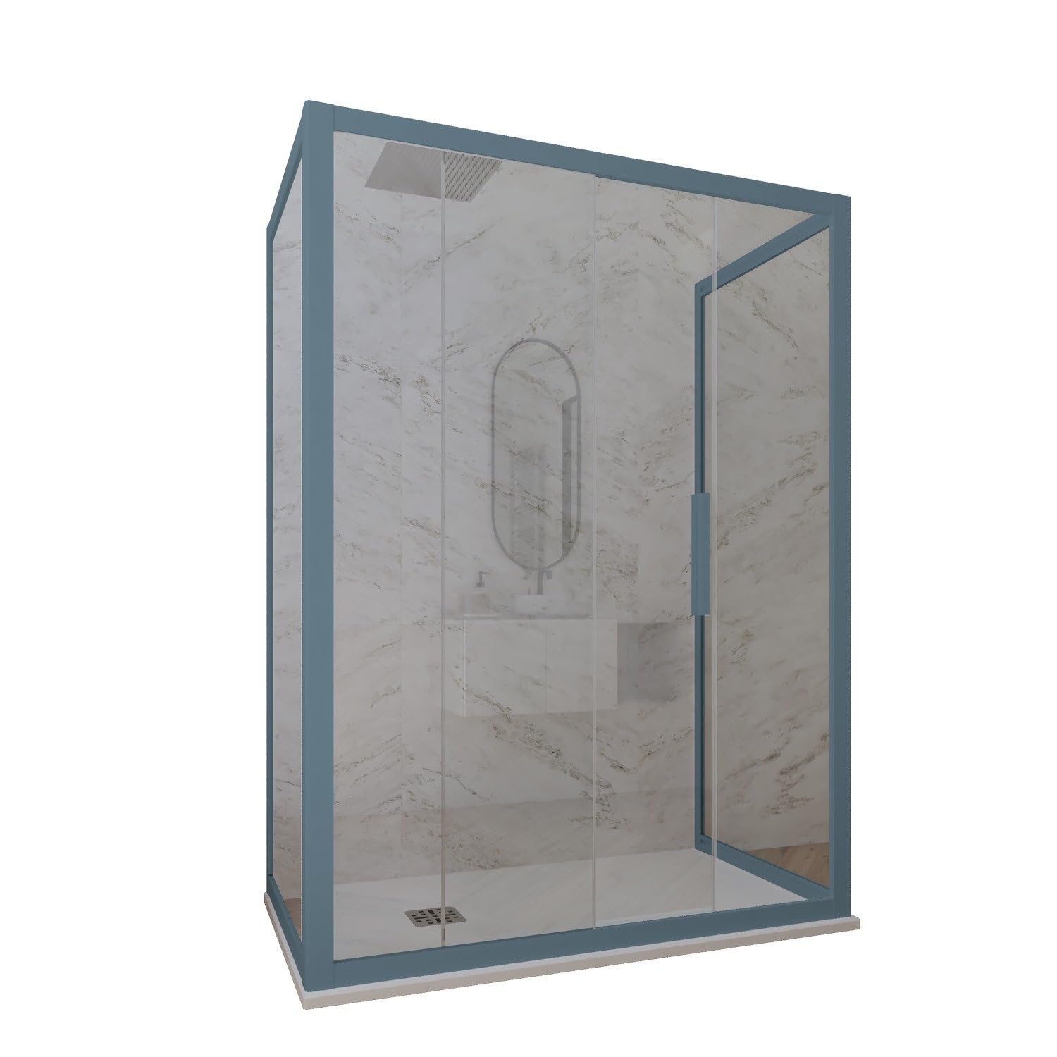 Box doccia 3 lati 70x130x70 CM H 200 Vetro Trasparente Profilo Blu Navy mod. Deco Trio
