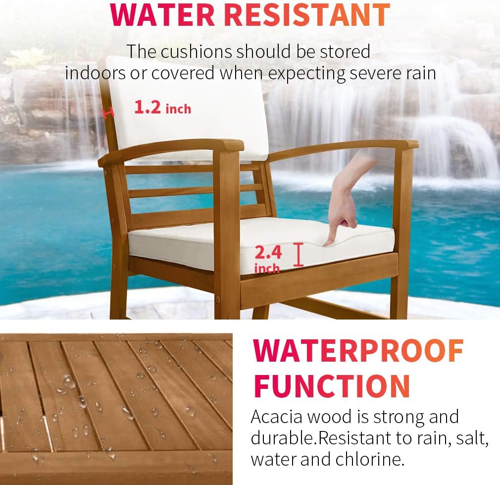 4-Piece Acacia Wood Outdoor Seating Set with White Cushions