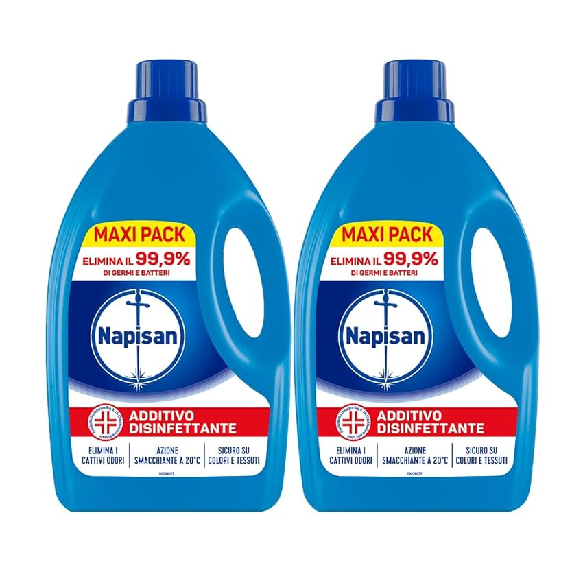 Napisan Additivo Disinfettante Lavatrice, Confezione da 2 x 2.2 Litri di Additivo Liquido per Lavatrice, Contro i Batteri e i Cattivi Odori