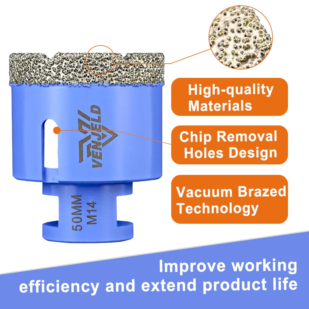 Diamond Tile Drill Bit 35mm Hole Saw with M14 Thread Dry Drilling for Ceramic Porcelain Tile Granite Marble Stone VENJELD - Image 3