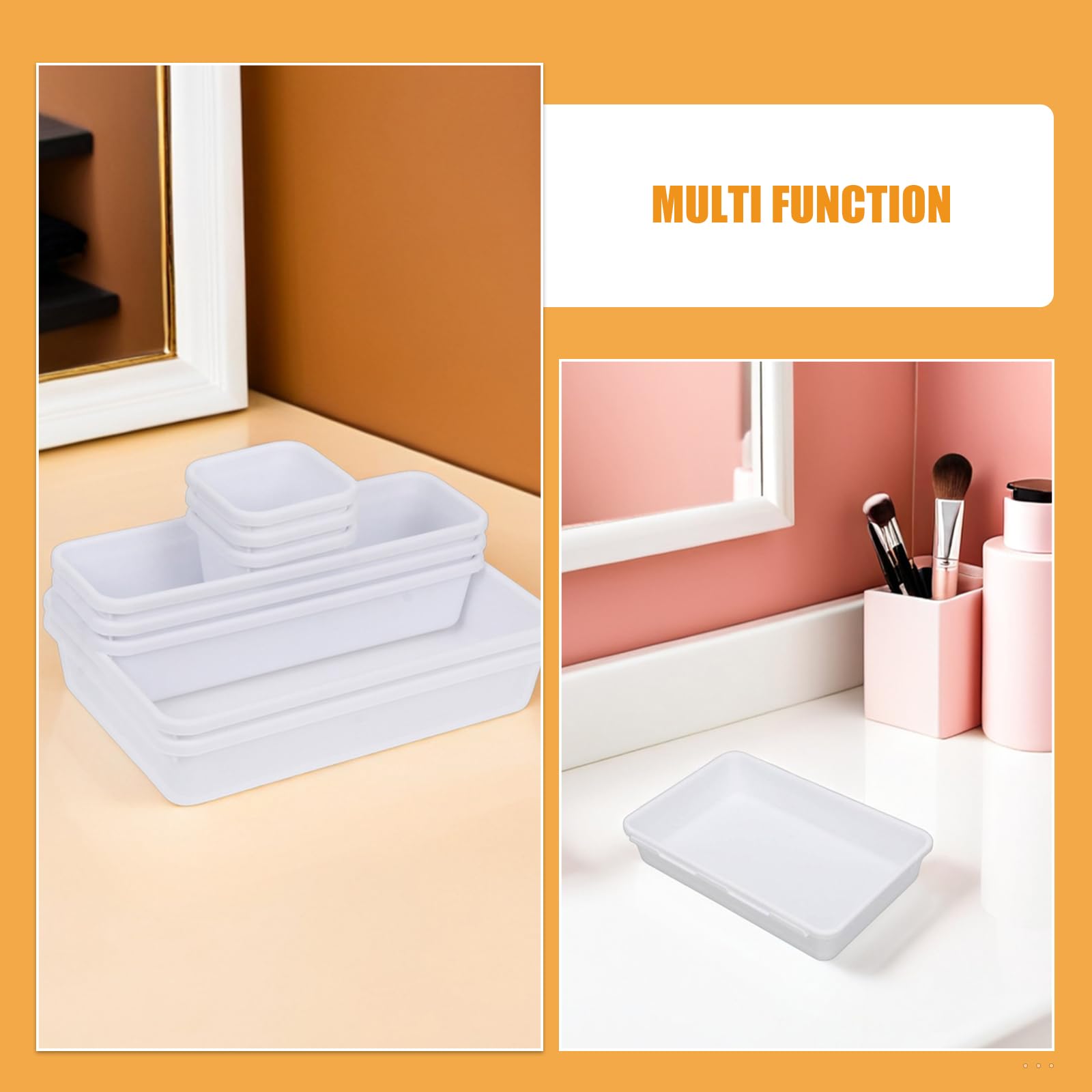 Cabilock Organizer Trucco Modulare 16 Pezzi in Plastica Resistente, Scatole Portaoggetti Impilabili 24x16x9 Cm per Cassetti, Organizer Cosmetici da Scrivania e Bagno per Ordine e