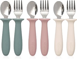 VITEVER Toddler Utensils Set: 6pc Kids Spoons & Forks with Silicone Handles, 18/8 Stainless Steel, BPA-Free, Dishwasher Safe for Self-Feeding