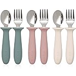 VITEVER 6 Pieces Toddler Utensils, Kids Silverware Set with Silicone Handle, Children Safe Spoons and Forks, 18/8 Stainless Steel, Food-grade Silicone - Dishwasher Safe