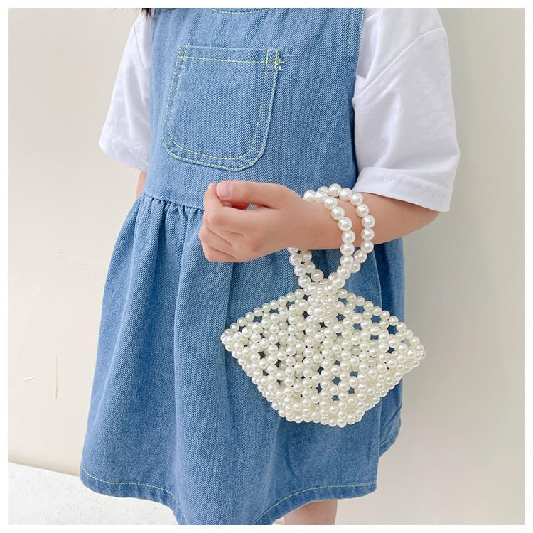 Image of Girls White Beaded Pearl Handbag Purse Vintage Pearl Clutch Pearl Bag Pearl Wrislet Mini Evening Bag for Party Wedding