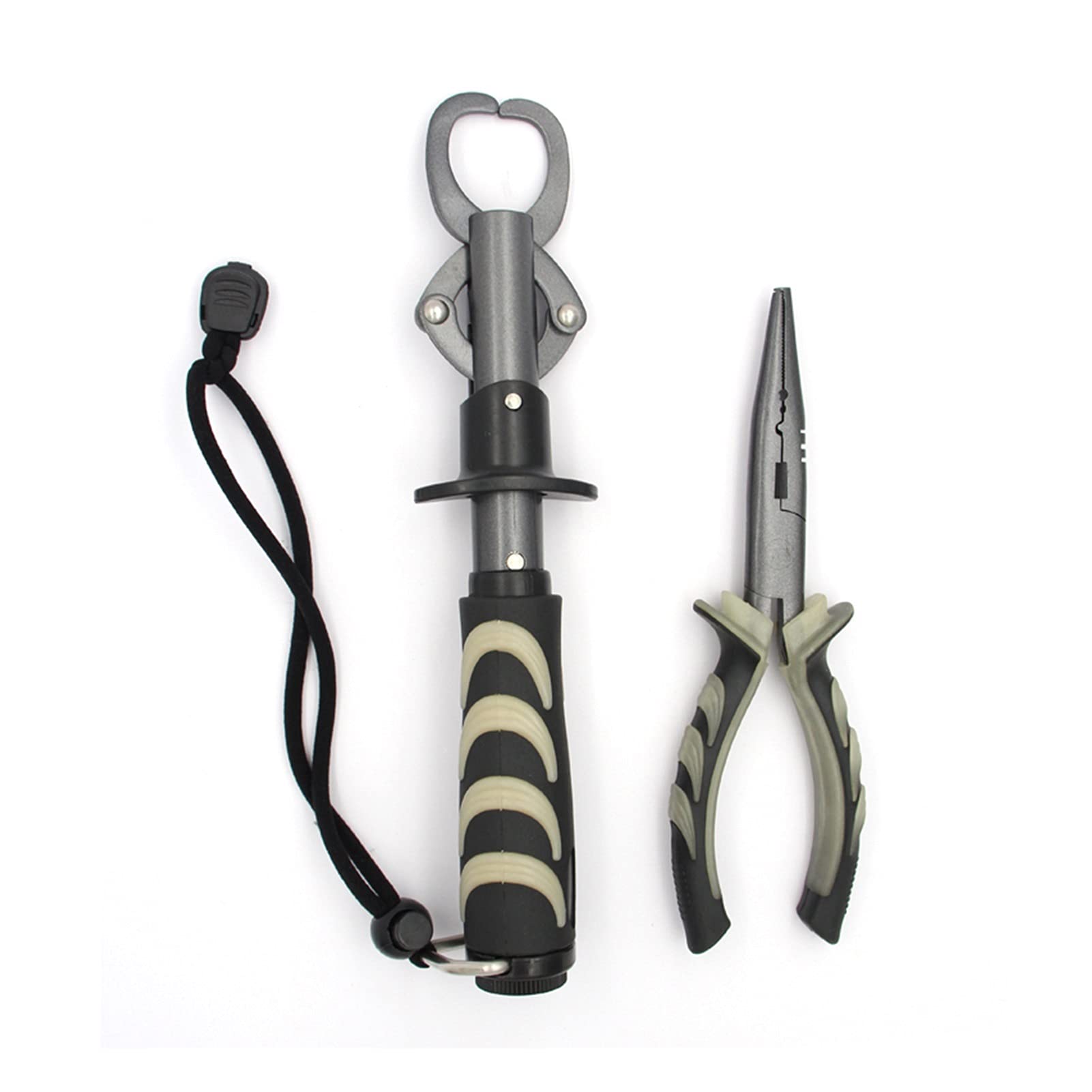 Alicates de pesca luminosos, pinzas de pesca, pinza de agarre con básculas, anzuelos de pesca, herramientas de pesca