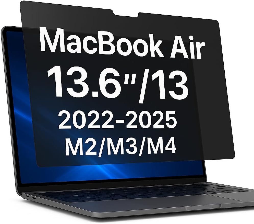 Magnetic Privacy Screen for MacBook Air 13.6"/13" (M2/M3/M4, A2681/A3113/A3240) – Removable Laptop Screen Protector, Blue Light Filter, Anti-Glare 16:10 Matte Display Guard