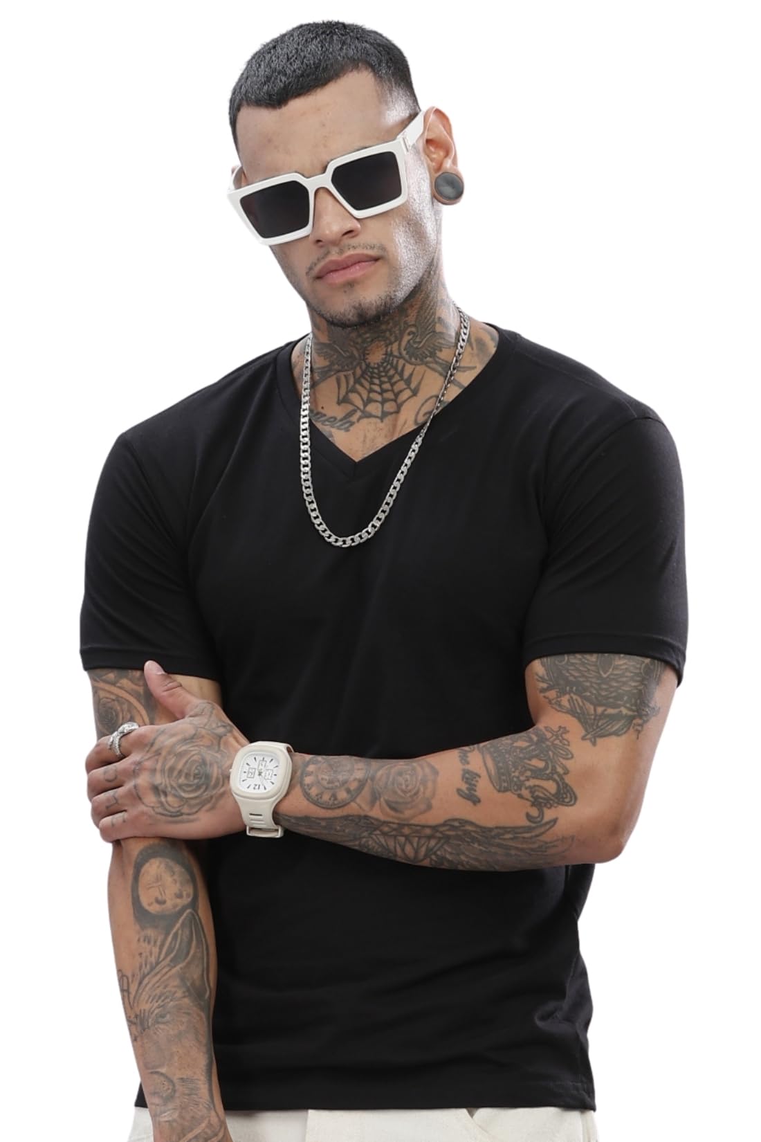 adro Men 100% Cotton Regular Fit V-Neck T Shirt, Ideal for Casual Wear, Workouts and Loungewear, Adding A Stylish Touch.-picture-35