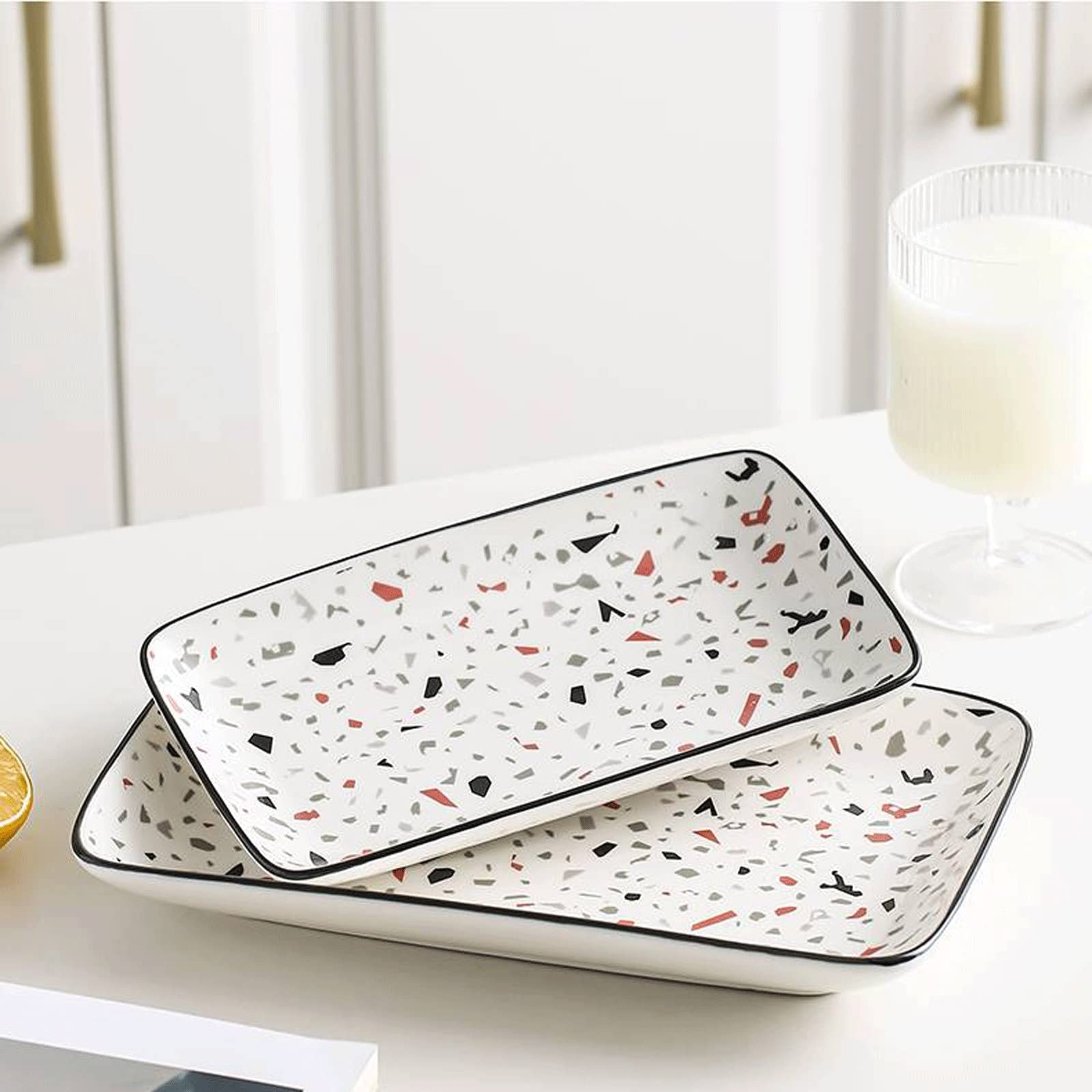Bandeja para Servir Bandeja de cerámica Sirviendo Bandeja de Bandeja Rectangular Mesa de café Bandeja de Bandeja Decorativa Bandeja Blanco Blanco Bandeja Bandejas para Servir (Size : B)