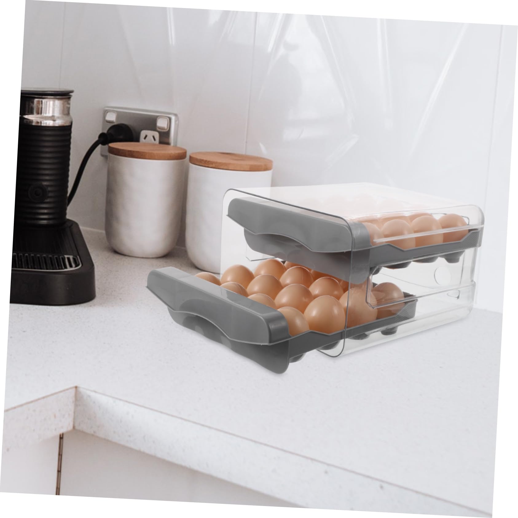 Gatuida Caja Para Guardar Huevos De Doble Capa Rejillas Transparente Para Refrigerador y Cajón De Cocina Organizador De Huevos Estante Para Guardar