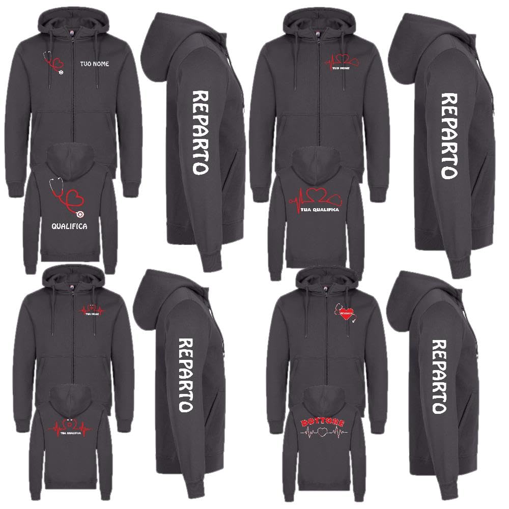 Felpa Unisex Personalizzabile Infermiera Dottoressa Dottore Infermiere Oss Stetoscopio Cuore | Felpa 260 gr Leggera Con Cappuccio e Zip Lunga | Personalizzabile Con Nome Qualifica e Reparto PS 46617