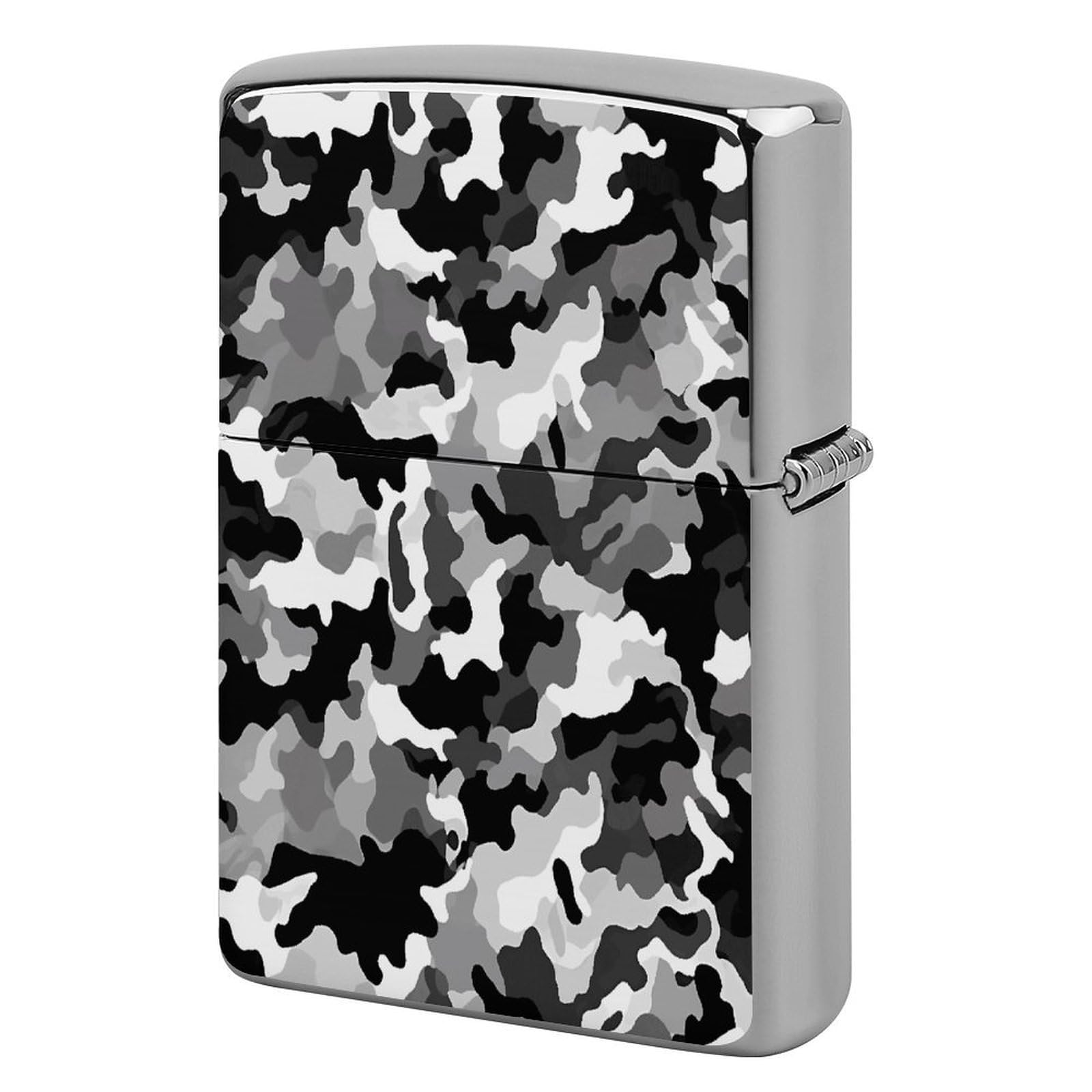 Black Grey White Camo Print Metal Lighter Cover Case, Vintage Cool Lighter Housing Funny Lighters Sleeve for Zippo Men Dad Husband Gift Collect