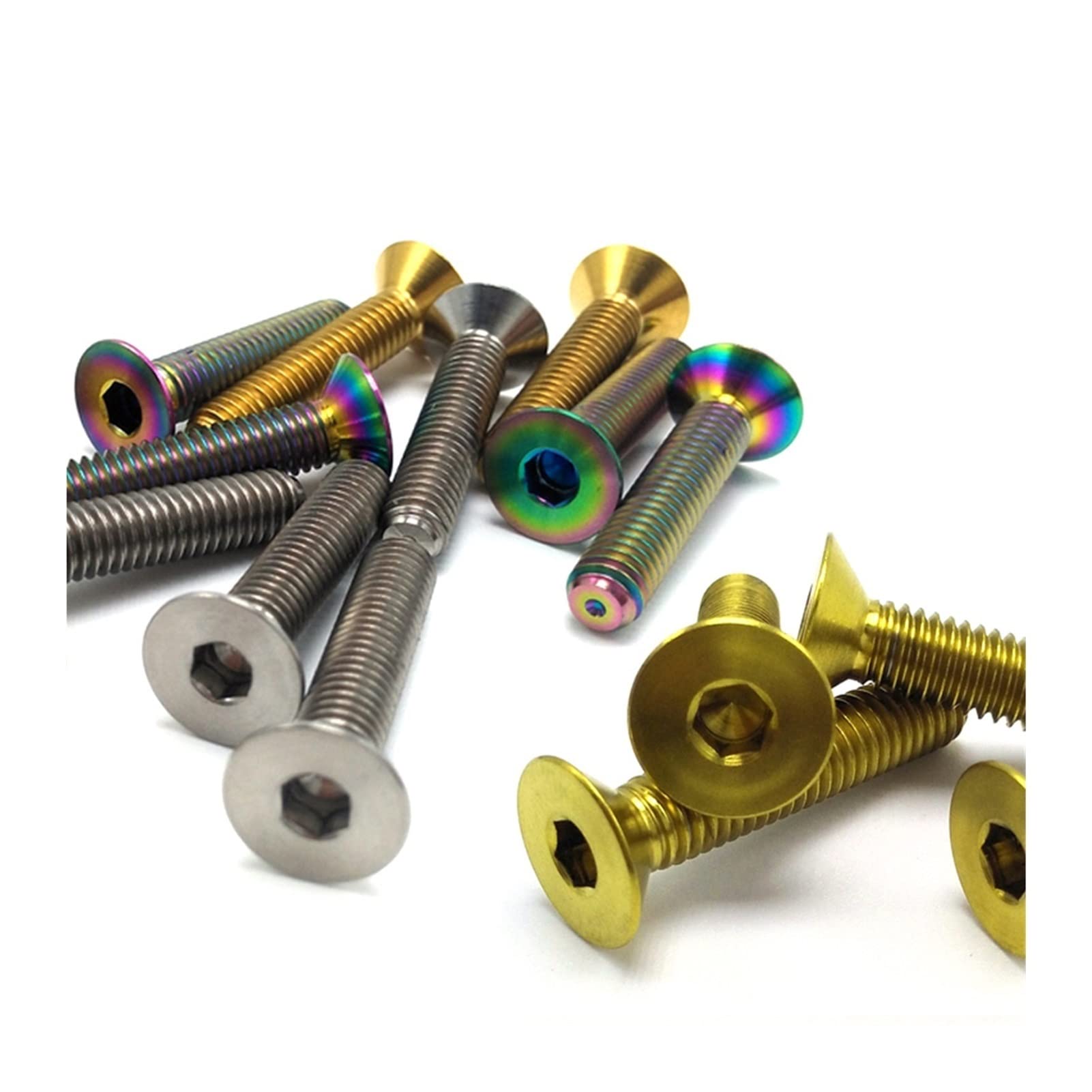 yaoqijie M3 M4 M5 M6 Titan Flachkopfschraube, TC4 DIN7991 Innensechskant, Flachkopfschraube, E006 dauerhaft (Farbe: Goldfarben, Maße: M4 x 15-20 Stück)