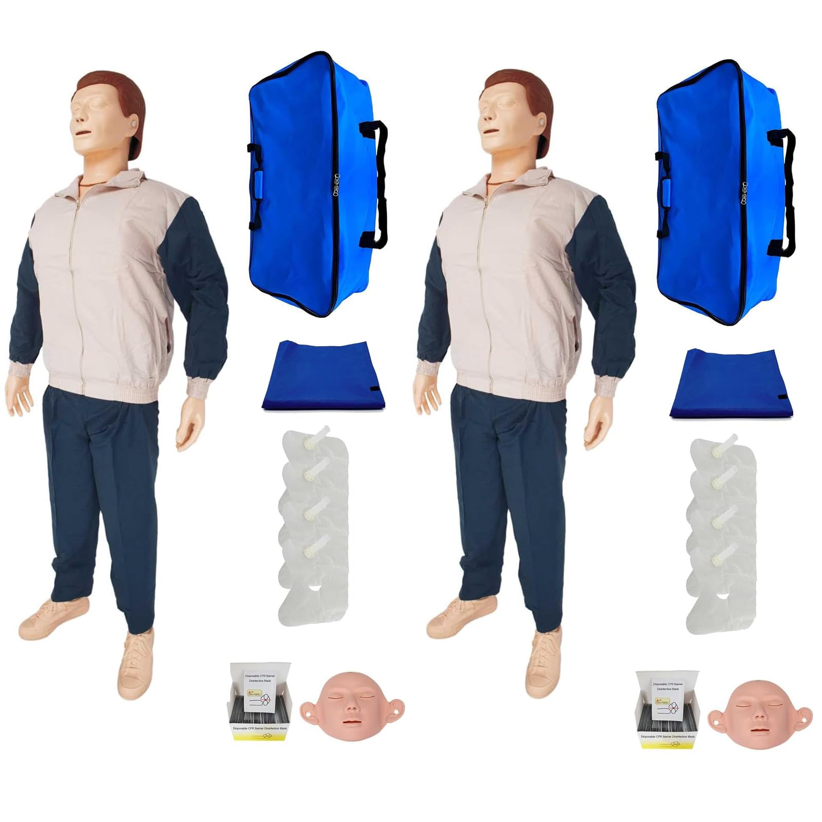 2 Juegos RCP Entrenamiento Completo Cuerpo Maniquí de Entrenamiento en RCP con Piel Facial Reemplazable & 4 Bolsas Pulmonares Reemplazables & Bolsa de Almacenamiento & Estera