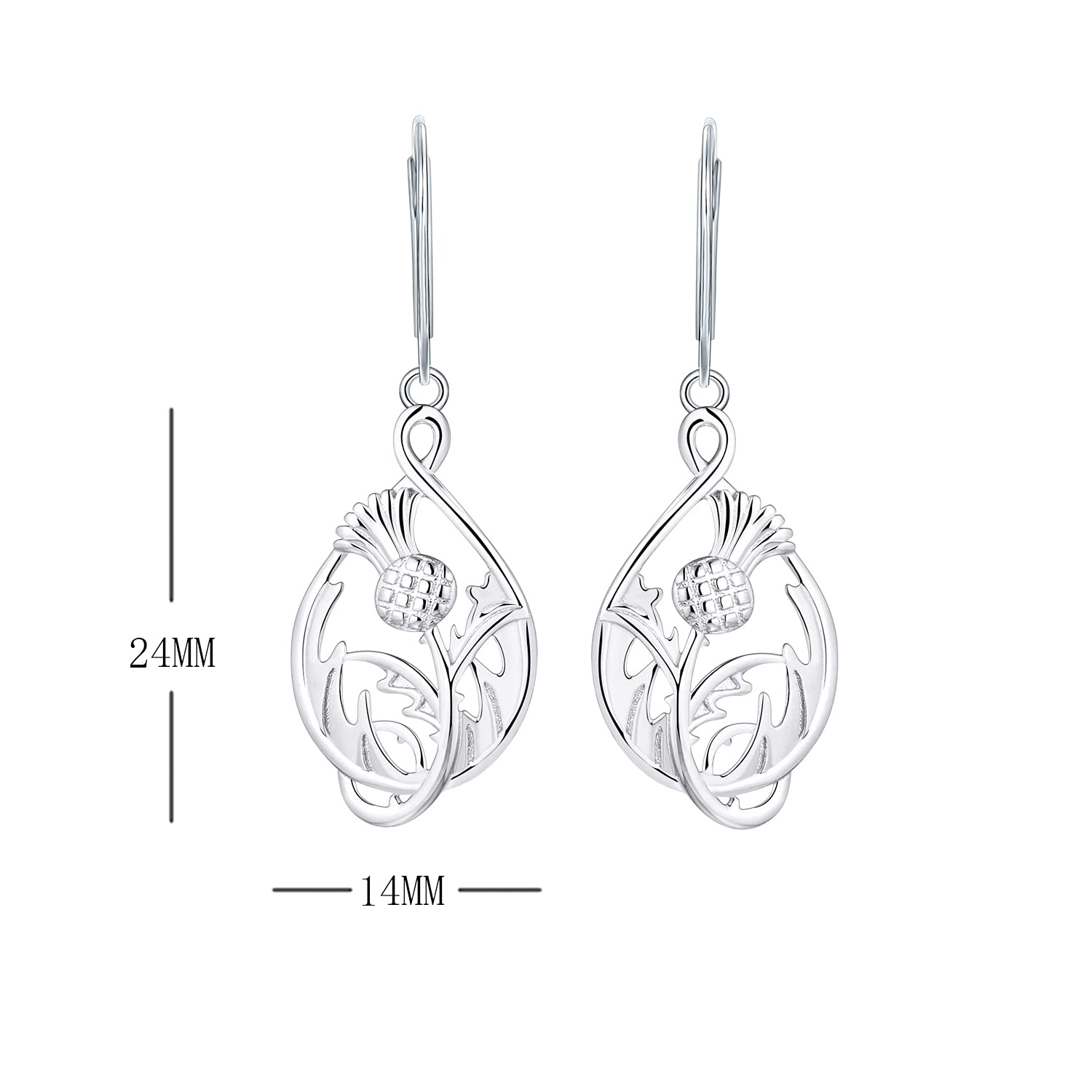JO WISDOM Pendientes de cardo escocés, plata de ley 925 con diseño de flor de Escocia, para mujer