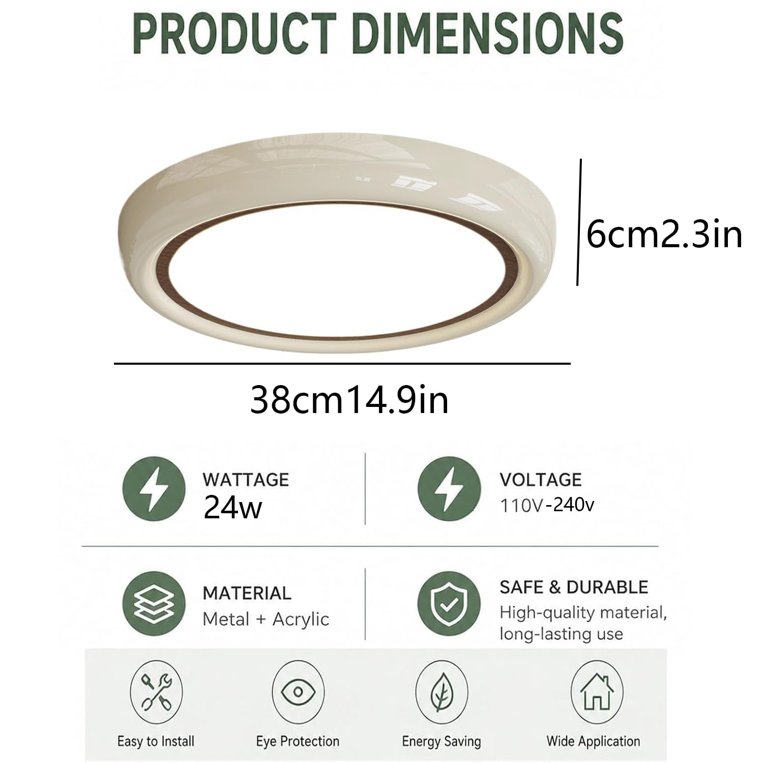 Lámpara Techo Circular Estilo Crema Creativa Con Panel Delgado 2,3n