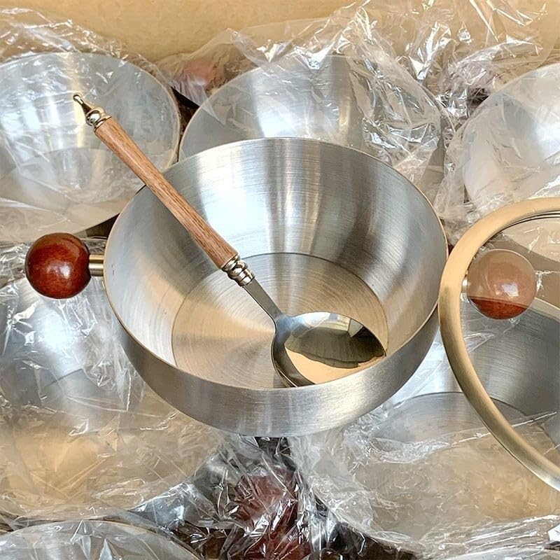 Olla de acero inoxidable de doble asa para cocinar para ramen y sopas individuales, funciona en estufas de gas, eléctricas e inducción (16 cm + cuchara)