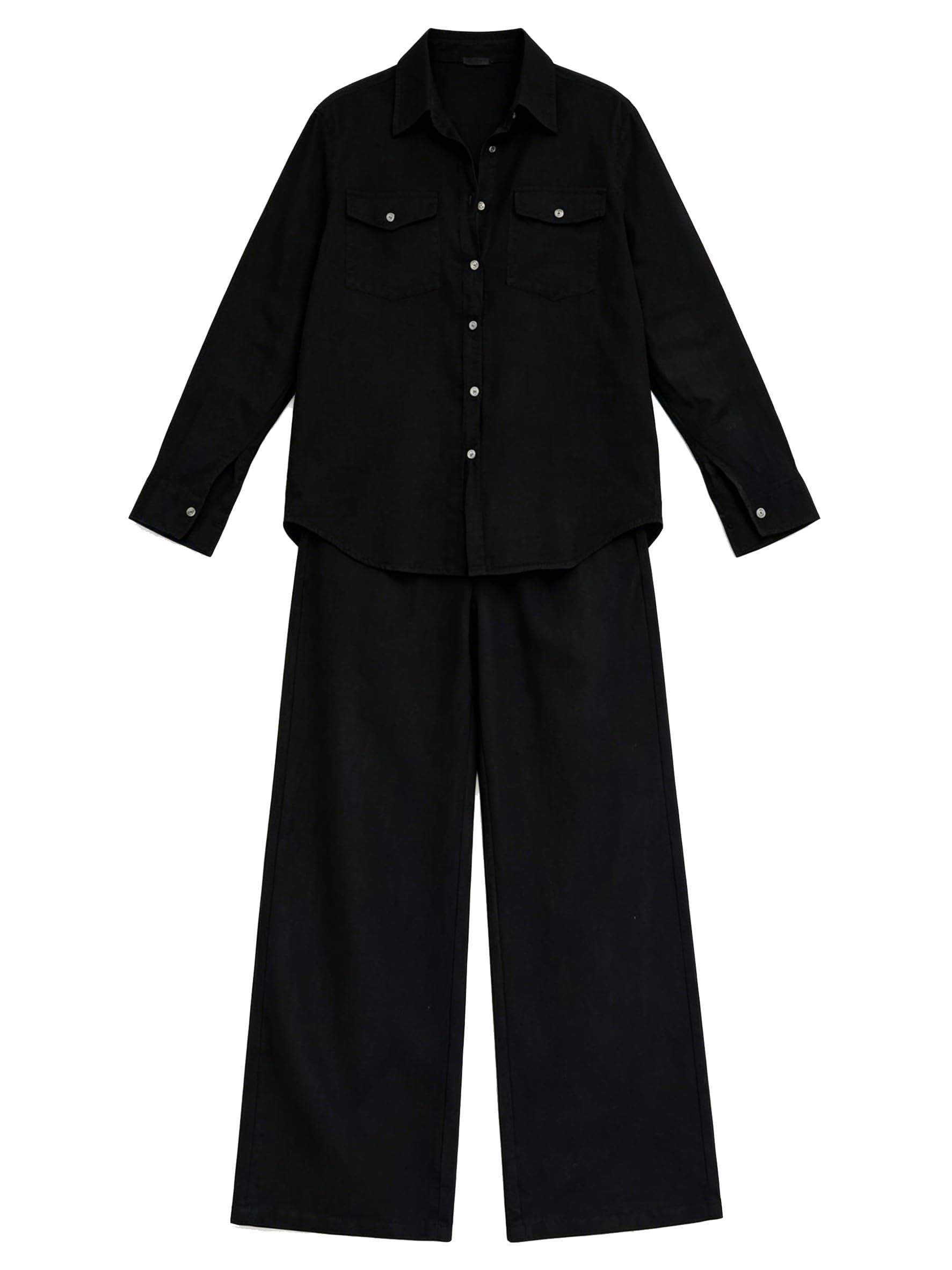 Camicia a maniche lunghe e pantaloni a gamba larga da donna, in
