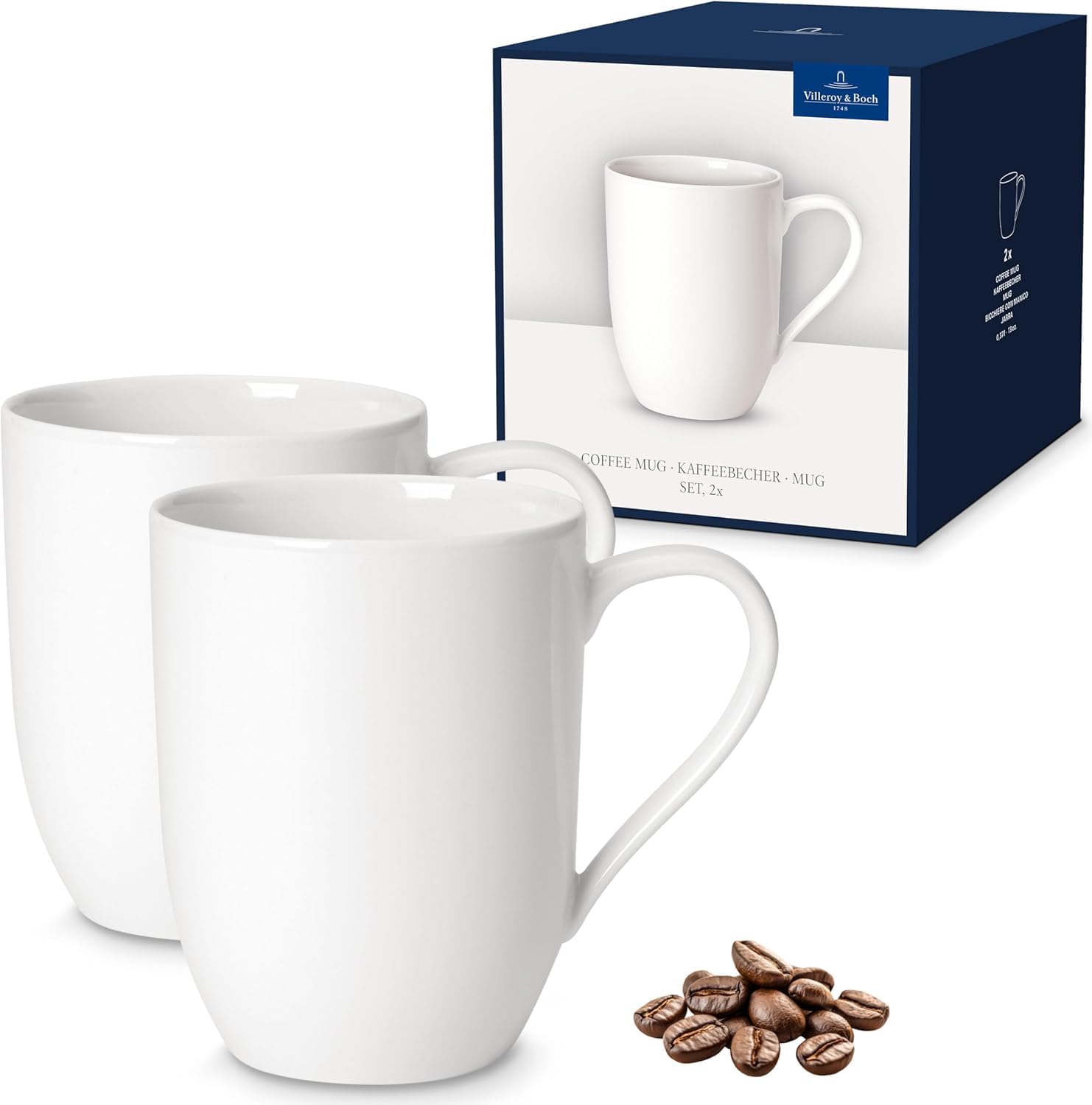 Villeroy & Boch For Me Lot de 6 tasses à anse 290 ml blanc, passent au lave-vaisselle, au micro-ondes, tasses à café pour 6 personnes, tasses à café, grandes tasses, vaisselle, porcelaine de qualité