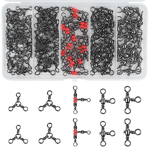 Fishing Swivels 3 Way Swivels Kit, 100pcs Crossline Three Way Barrel Swivels Fishing Tackle Trolling Line Connector Catfish Rig Surf Fishing Rig Saltwater Freshwater