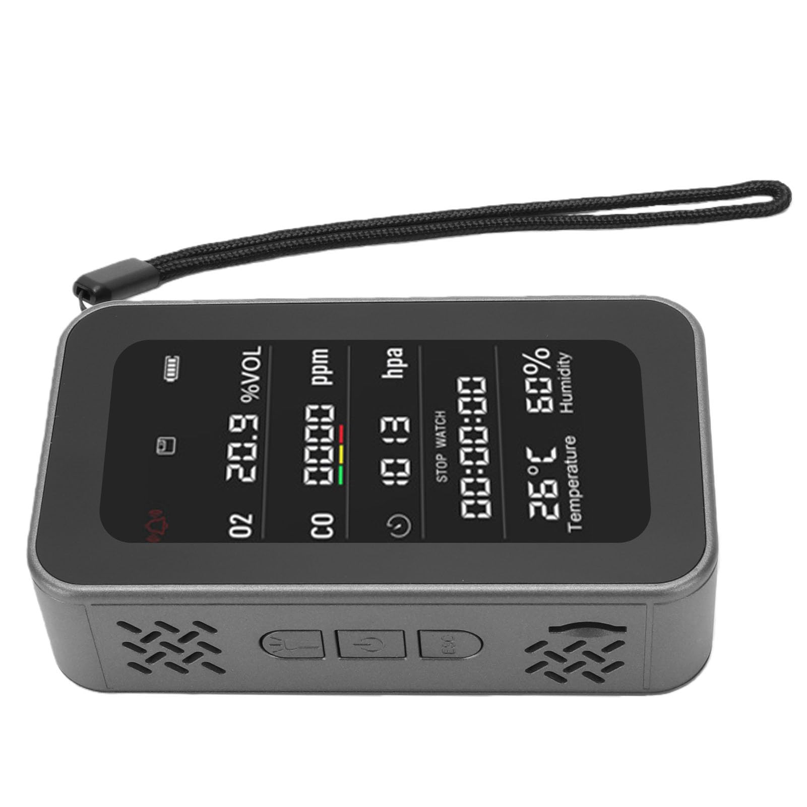 Annadue Detector Portátil de Calidad del Aire con Linterna de Emergencia, | Probador de oxígeno, presión de aire, temperatura y humedad, recargable de 3000mAh, con registro de datos para acampar,