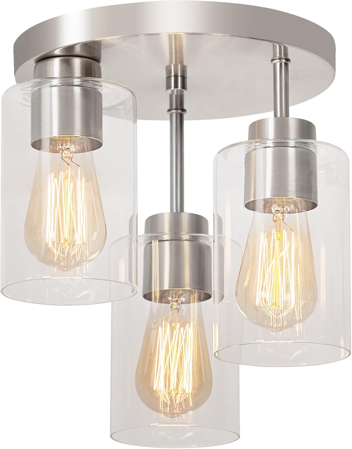 Semi Flush Mount Ceiling Light 3-Light Brushed Nickel Flush Mount Ceiling Light Fixtures with Clear Glass Shade, Modern Kitchen Ceiling Light for Bedroom Stairs Porch Hallway Entryway Brushed Nickel 3 Light-Clear Glass Shades
