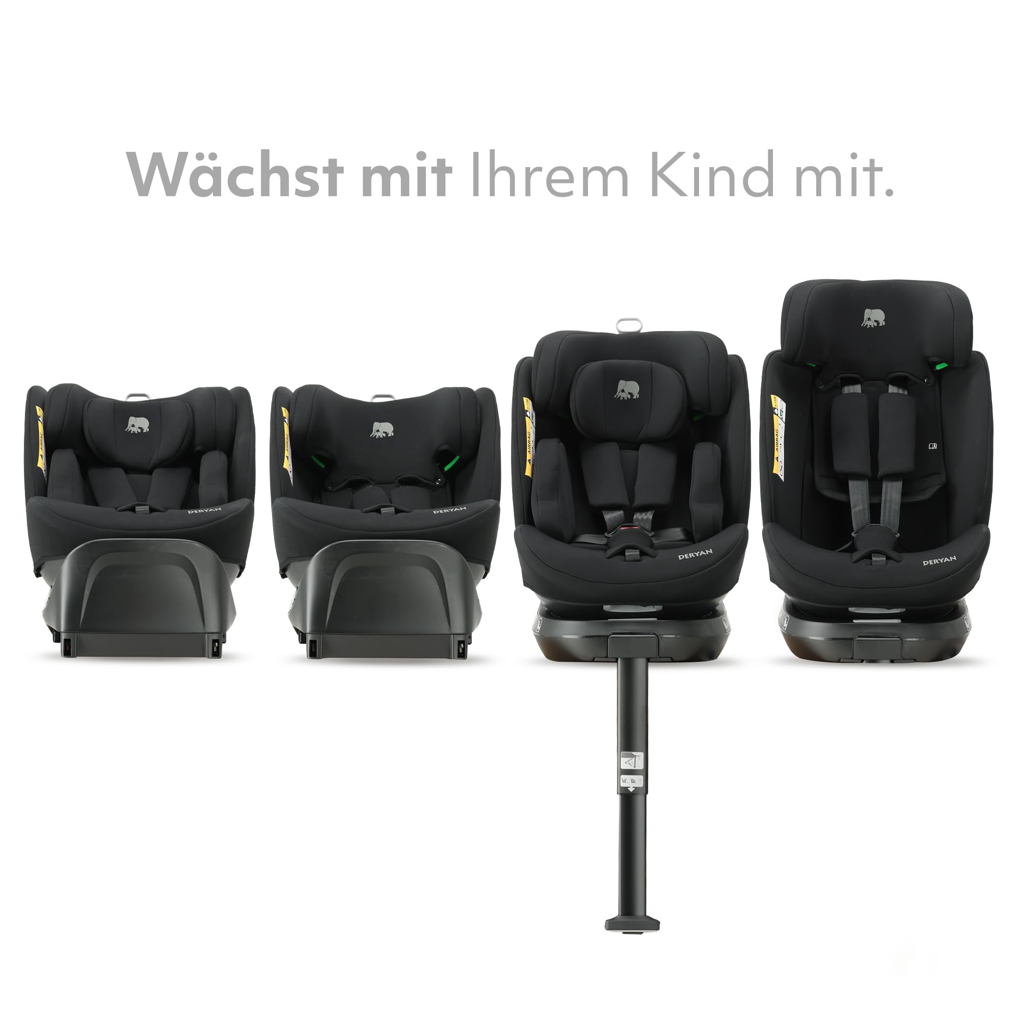 Deryan Carly 360° i-Size Kindersitz 40-150 cm, Drehbarer Autositz 0 bis 12 Jahre (0–36 kg) mit ISOFIX, Liegefunktion & Stützfuß, Gruppe 0+/1/2/3, ECE R129, Autokindersitz mit Gurtbefestigun (Schwarz)