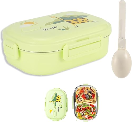 Miniatura 8 de Niiyen Fiambrera, 2 compartimentos, 2 compartimentos, con cuchara, lonchera portátil de acero inoxidable 304 para adultos, almacenamiento de