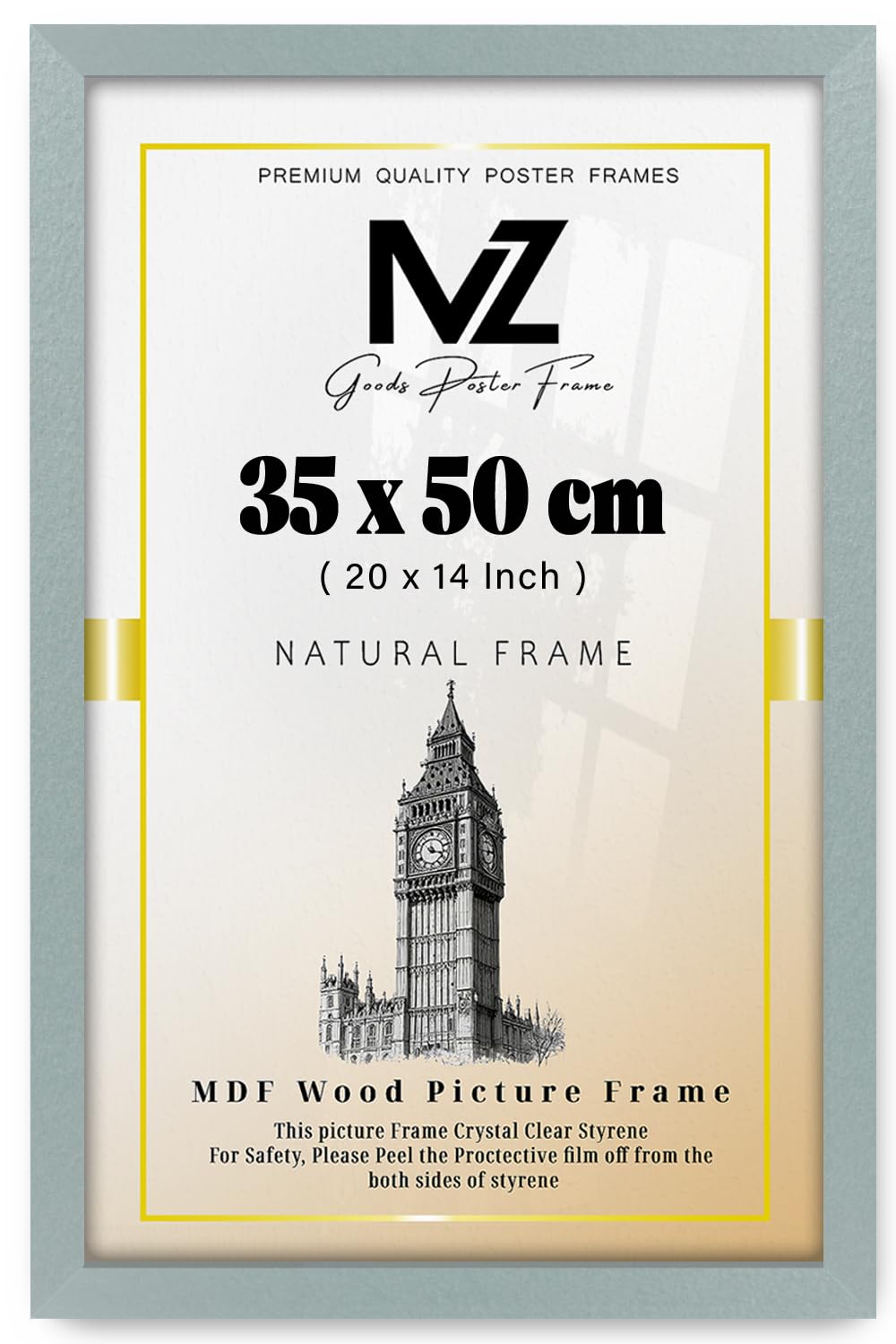 MZ GOODS | Modern Silver 20 x 14 Inch Poster Frame - 350 x 500 mm Engineered Wood | Easy Installation with Clips & Hangers (35 x 50 CM) [ Silver ]