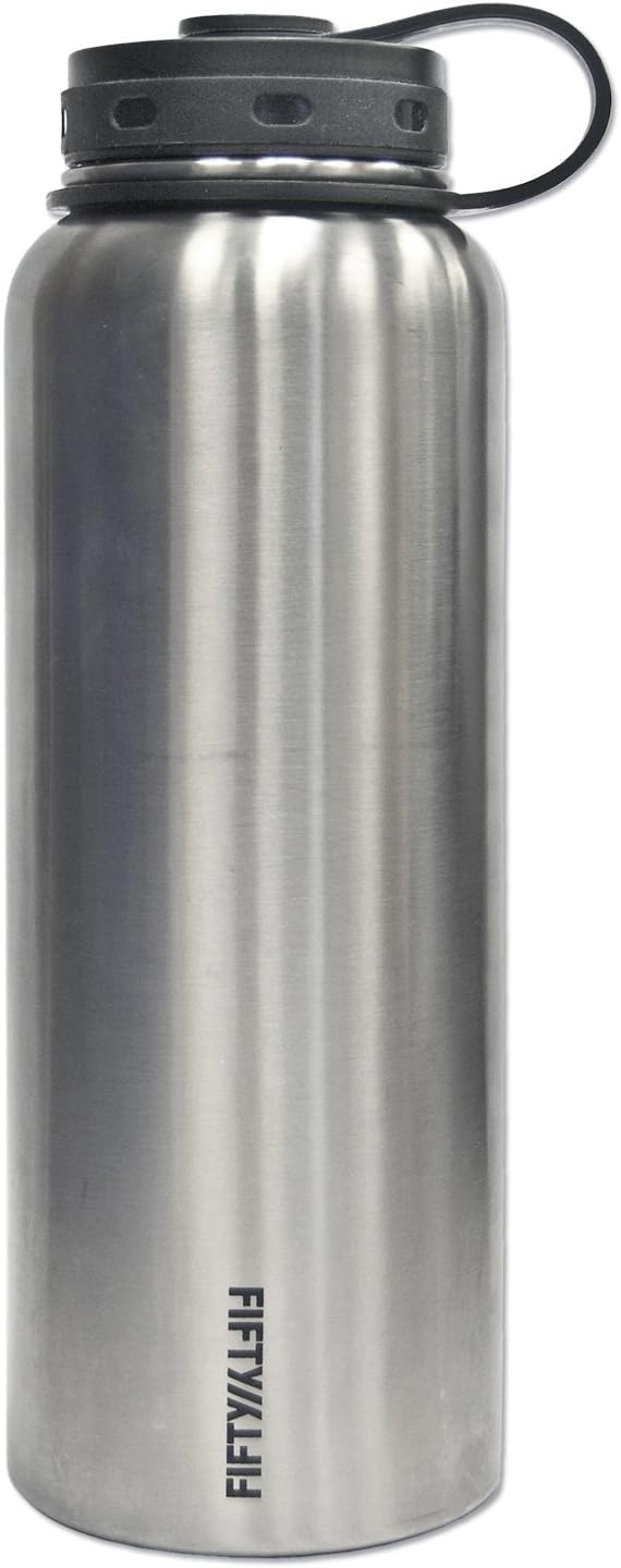 Fifty/Fifty Vacuum-Insulated Stainless Steel Bottle with Wide Mouth - 40 oz. Capacity