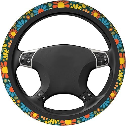 Miniatura 2 de Funda universal para volante de automóvil de flores hippie de 15 pulgadas, transpirable, antideslizante, accesorios de automóvil para la mayoría de