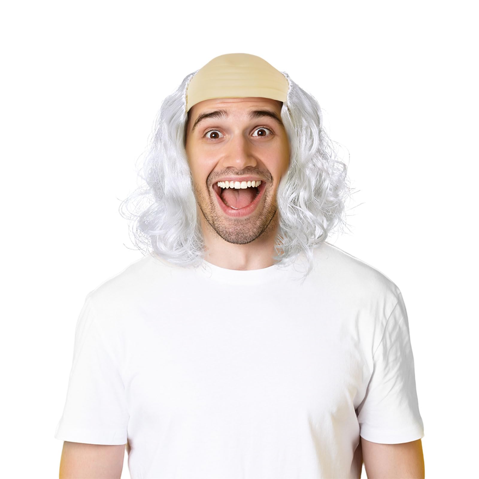 SAIIURV Bald Wig White Grandpa Wig, Old Man, Crazy Professor Costume
