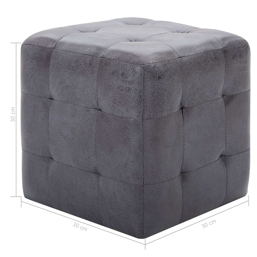 Puf 2 unidades, gris, 30 x 30 x 30 cm, aspecto de ante