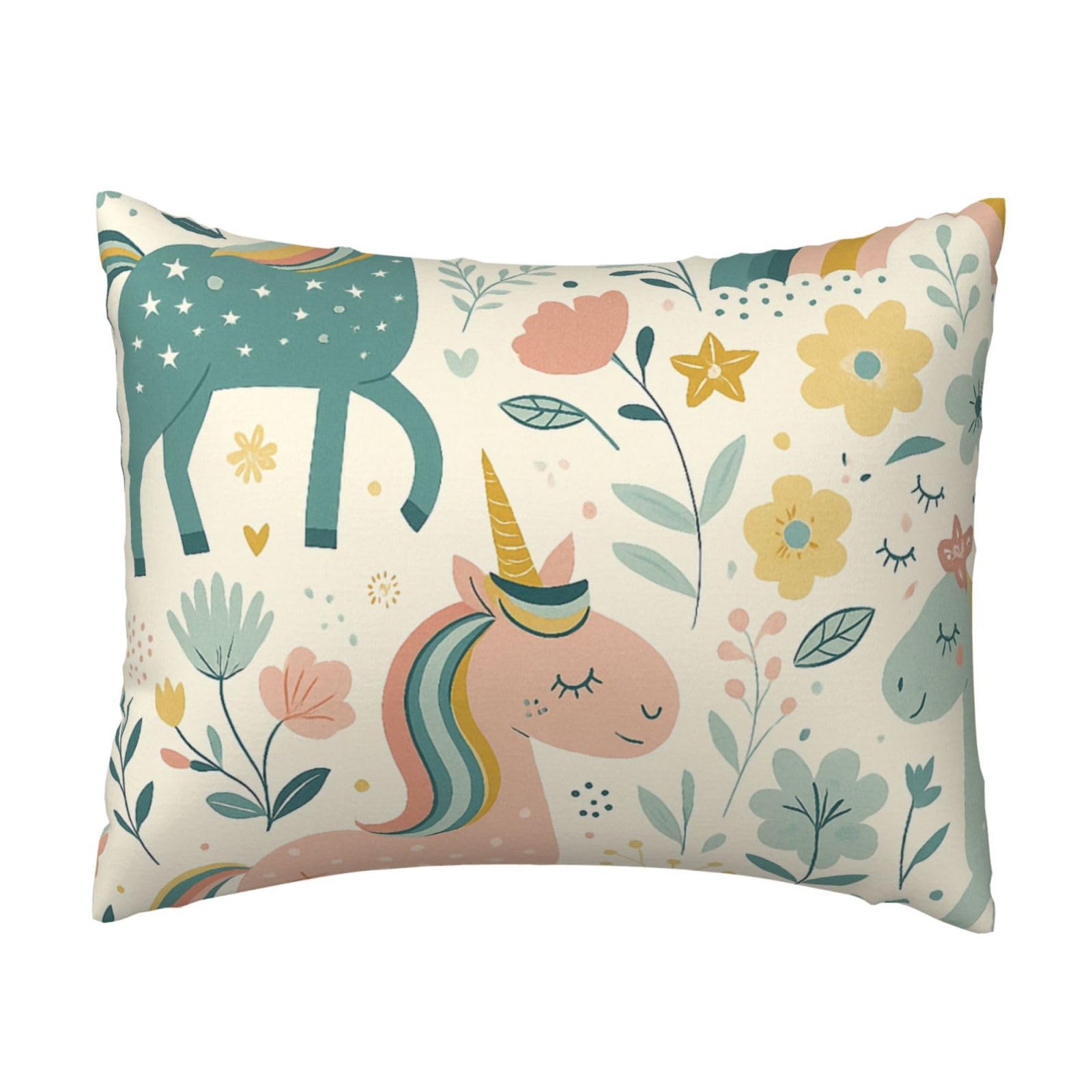 Cute Unicorn and Leaf Pillowcase Soft Plush with Zipper Decorative Pillowcovers 16x20 in