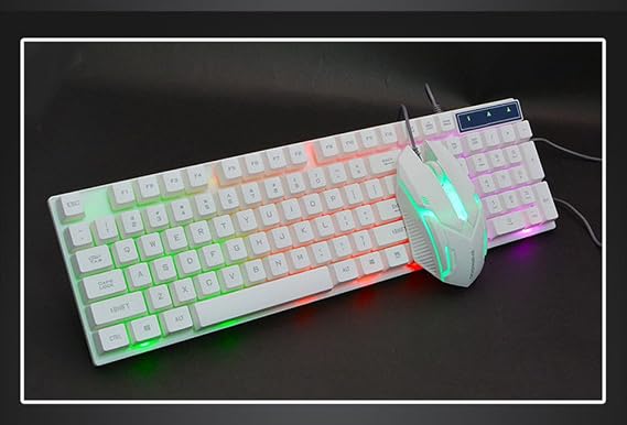 LED Rainbow Color Backlit Adjustable Gaming USB Wired Keyboard Mouse Set - Eighteen Crossing D280 Wired USB Lighting Gaming Computer Touch Keyboard and Mouse Set, White