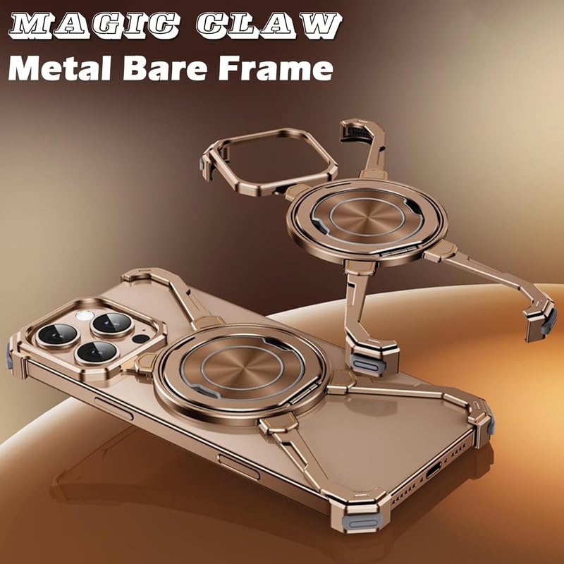 Image of Frameless Metal with 360 Rotatable Ring Kickstand Compatible with iPhone 16 Pro Max | Luxury Aluminum Armor Case | Super Slim Premium Metal - Silver