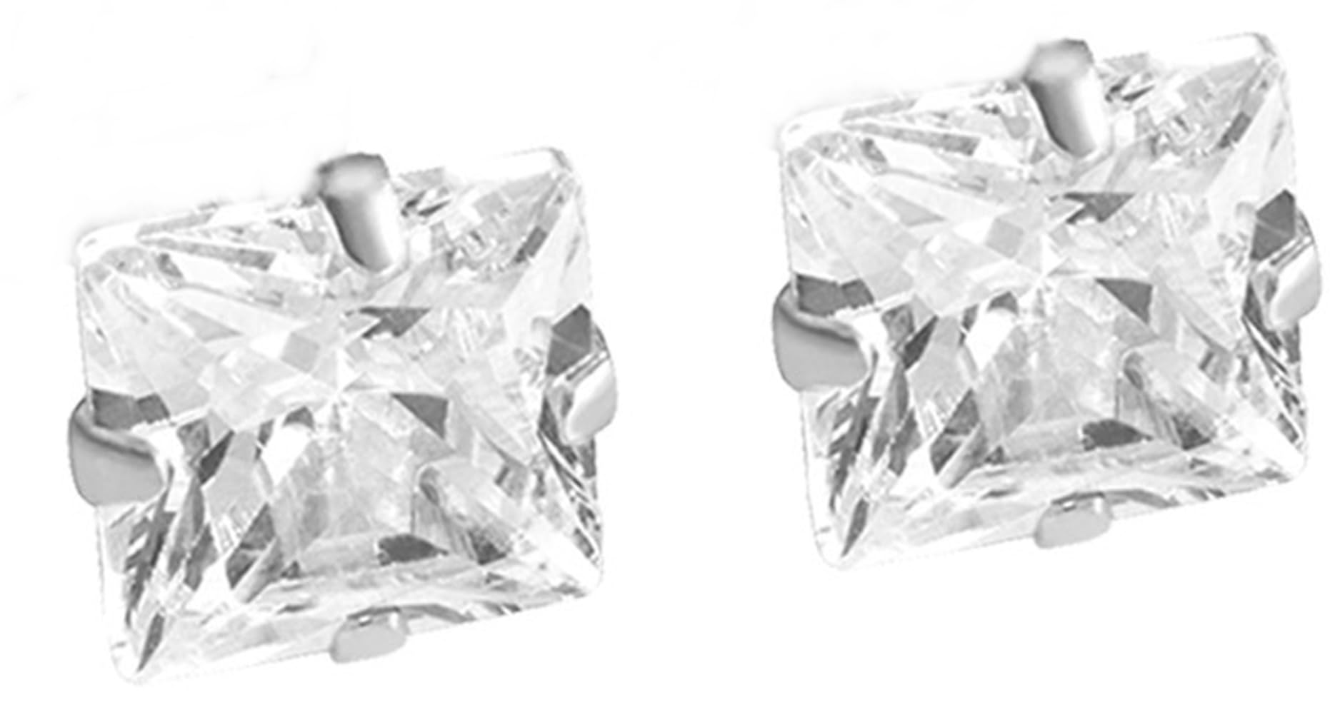 ENTREPLATA Pendientes de Plata de Ley 925 con Circonita Brillante Blanca Engarzada Brillantes Zirconios Talla Diamante forma Cuadrada Blanco Cristal