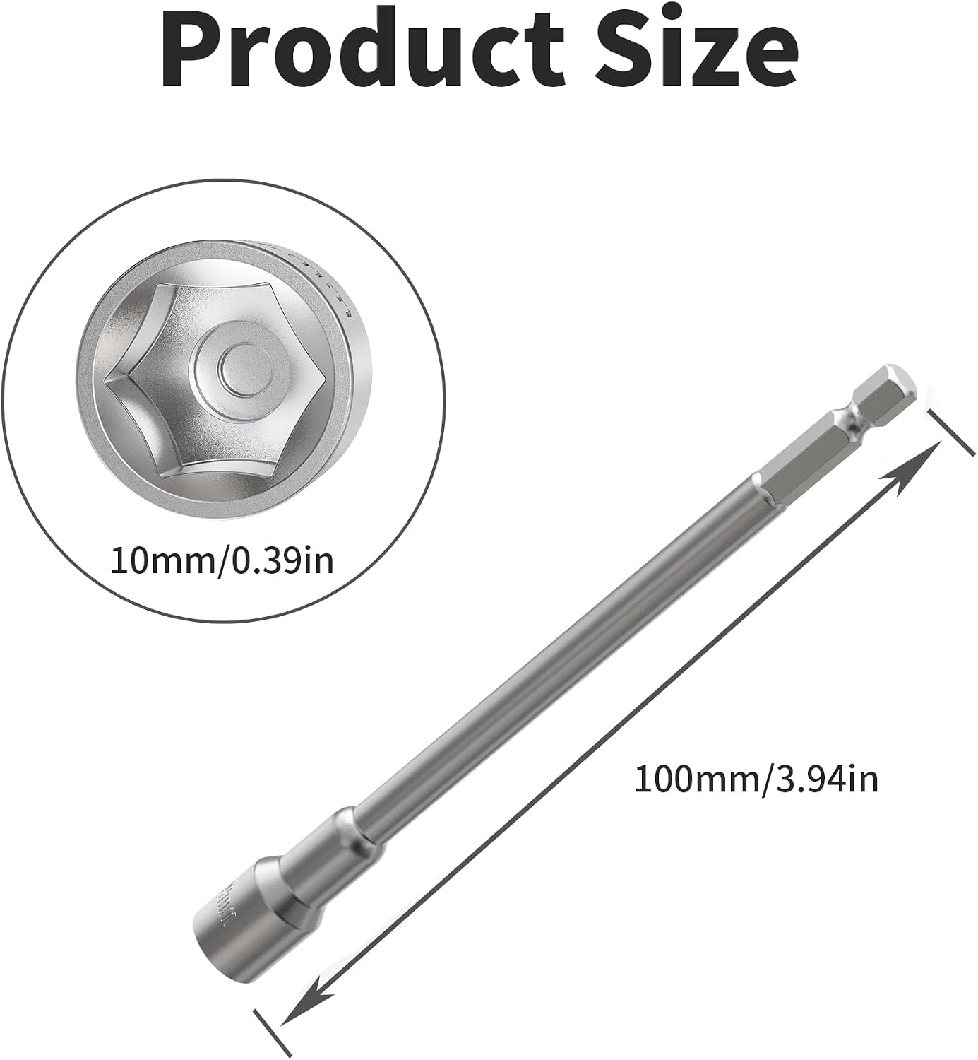 5pcs 1/4" Hex Shank Non-magnetic Nut Driver 10mm 100mm Bit Set | Hexagonal Drive, Magnet-Free, Metric Socket, Extended Length, Impact Ready