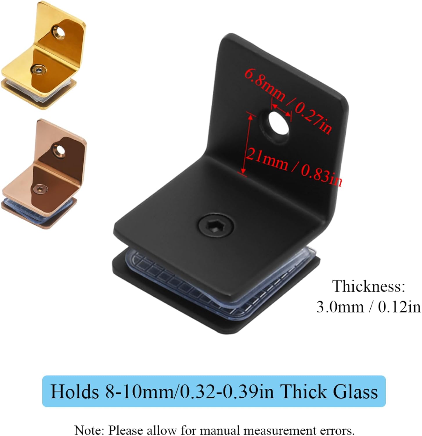 Stainless Steel 90 Degree Glass Clamp, Single Side Square Glass Corner Clamp Bracket Clip for Shower Door Glass Balustrade Railing Pool Fence (Matte Black)