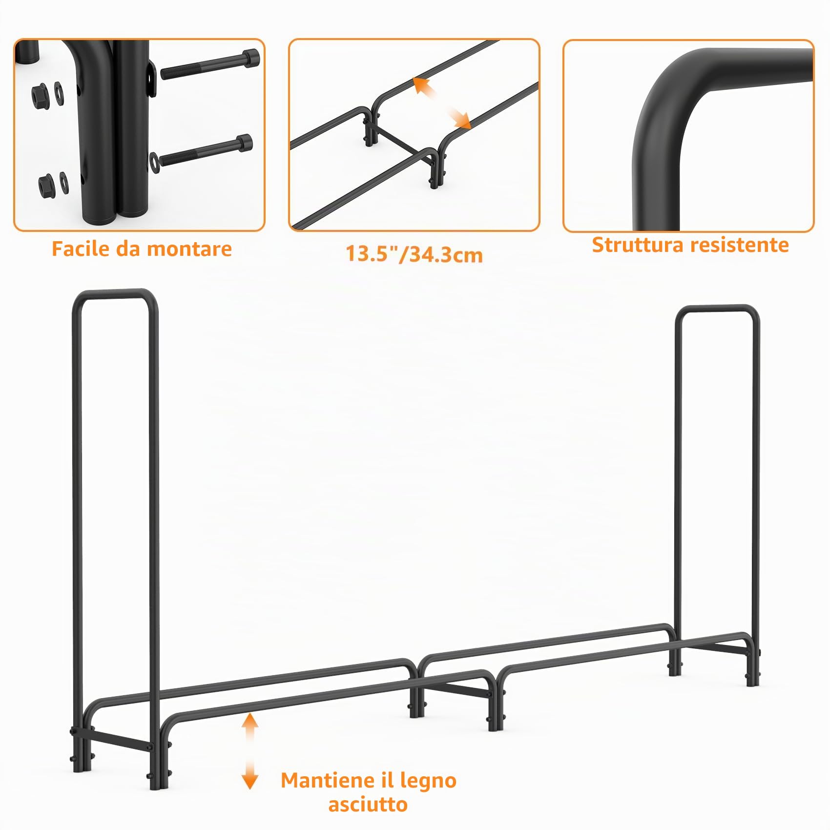 onlyfire Portalegna da Esterno in Metallo, Magazzini per Tronchi Pesanti da Esterno/Interno, Portaceppi per La Conservazione Della Legna del Caminetto,243.8×34.3×122.4 cm