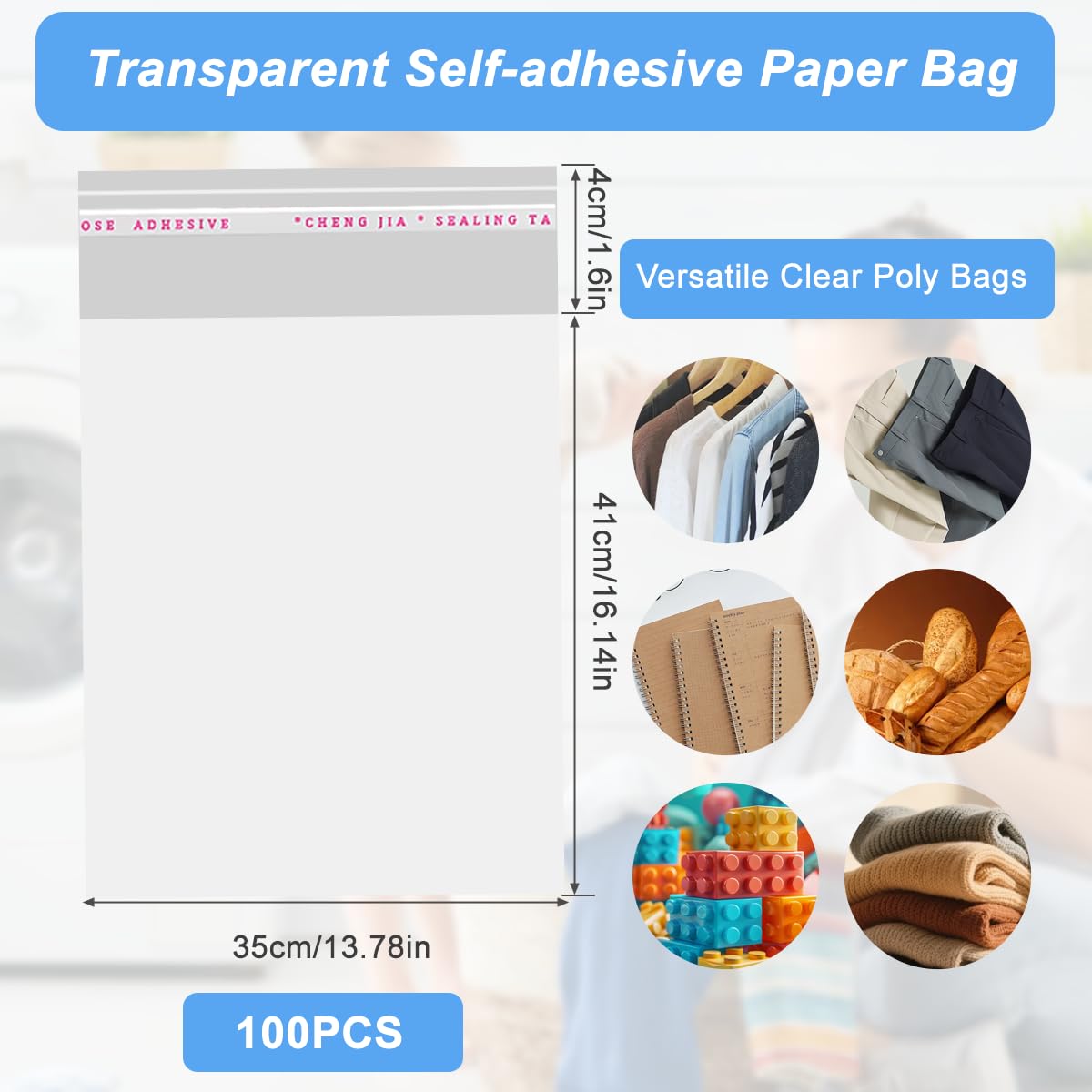 100 Sachets Plastique Transparent OPP Autocollants - 30x42 Cm, Pour Emballage Et Stockage