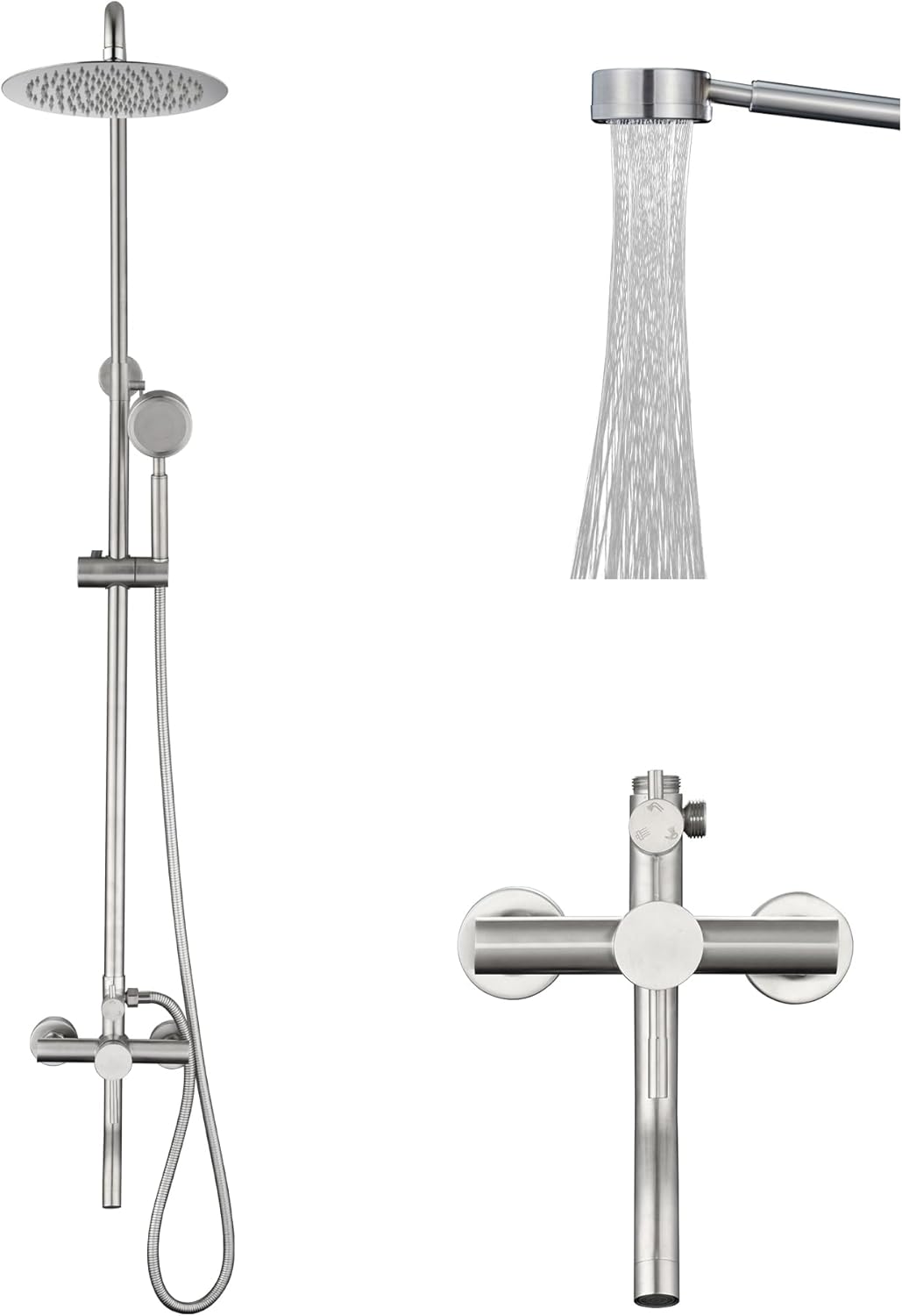 Shower Faucet - Shower Faucets Sets Complete, Shower System - Outdoor Shower Kit/Outdoor Shower Enclosure/Outdoor Shower Fixtures W/ SS304 Shower Head & Handheld High Pressure, Brushed Nickel