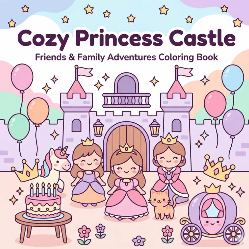 Cozy Princess Castle: Friends & Family Adventures Coloring Book: Beautiful Kawaii Castle Scenes + Fun Activities for Kids Ages 4–8 (More Detail, Bold ... (Sweet Princess & Friends Castle Adventures)