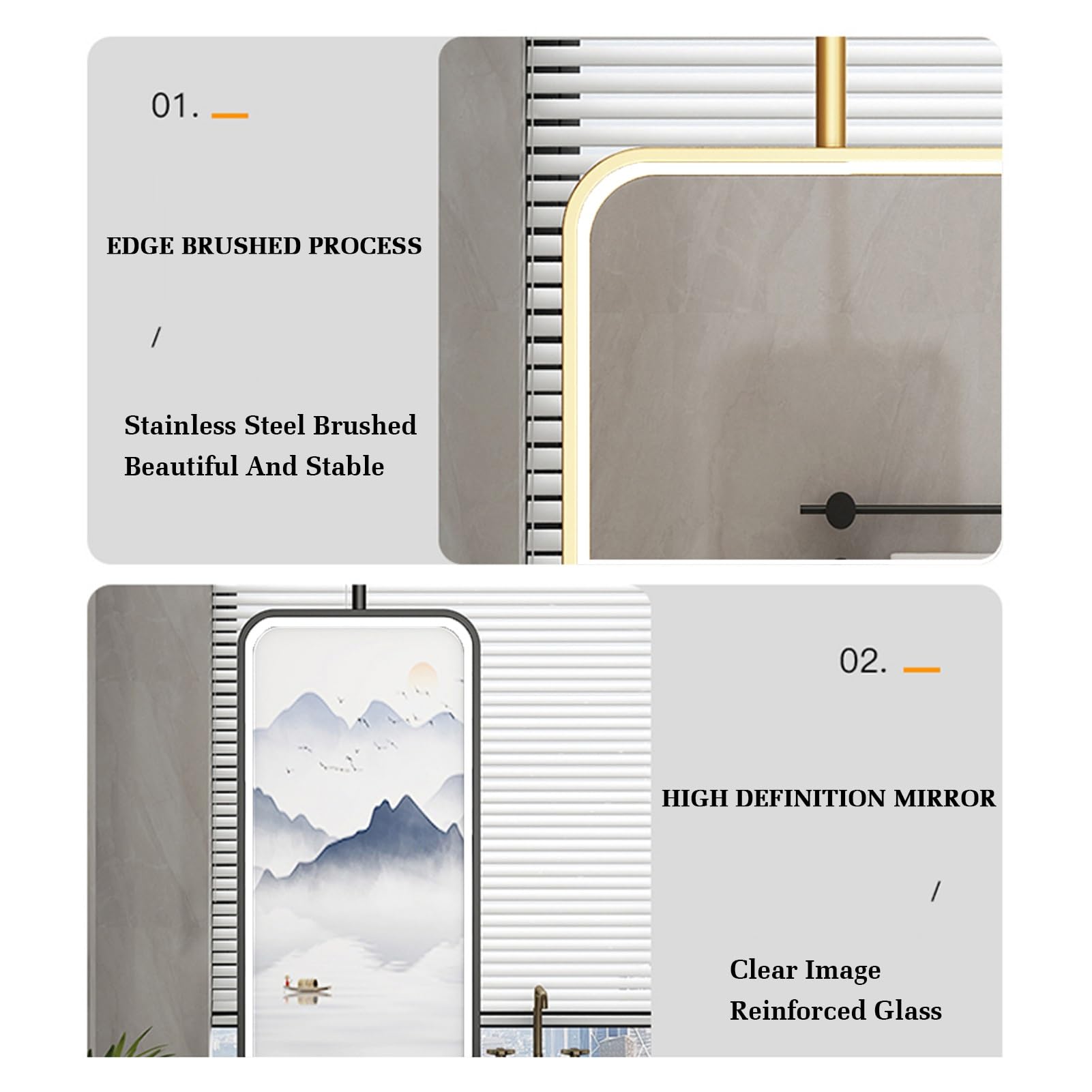 LED-Spiegel, rechteckig, mit Lichtern, dekorativer minimalistischer Glasspiegel für Zuhause oder Hotel, Roségold, 60 x 90 cm, stilvoller Wandspiegel für moderne Innenräume