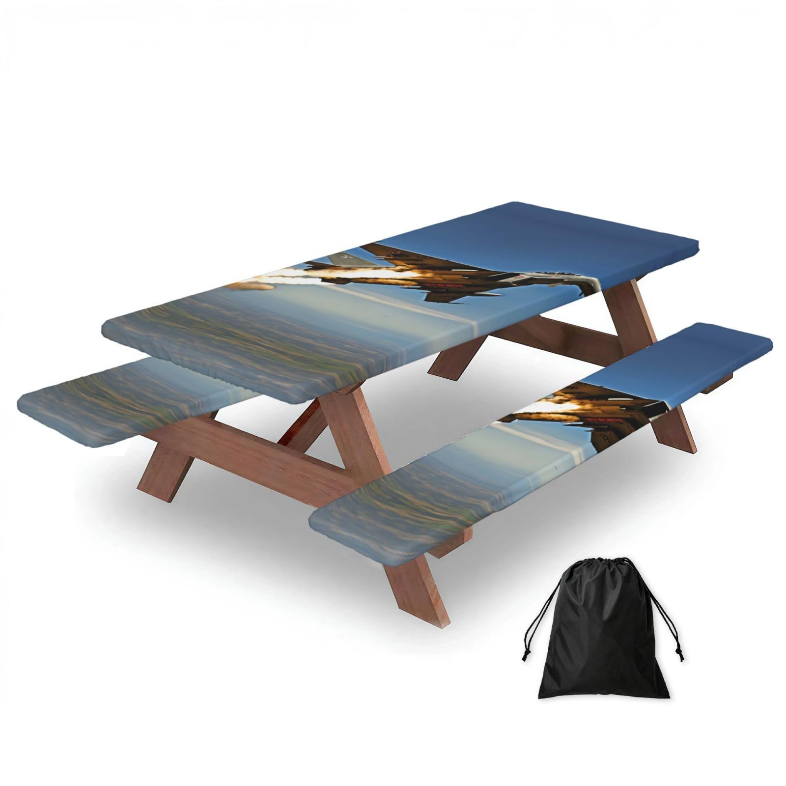 Zyjhyy Black Aircraft Fighter Jets Print 3 Pack Wipeable Picnic Bench Cover And Table Cover Lightweight Table Cloth For Camping Outdoor