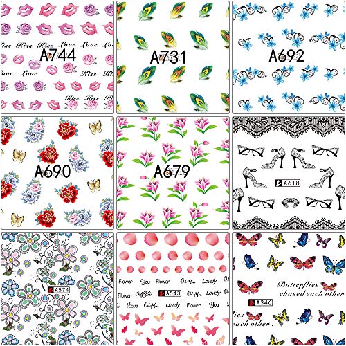 50 Blatt Wassertransfer Nagelsticker Nagelaufkleber Selbstklebend Nagel Kunst Aufkleber mit Blumen Schmetterling… – Bild 2