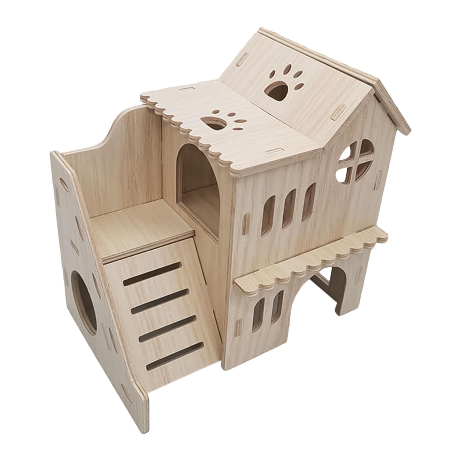 Genérico Casa escondida para hámster,Casa Grande para hámster | Accesorios para jaulas de hámster de Dos Pisos | Casa de hámster ampliada de Madera y hábitat para jerbos
